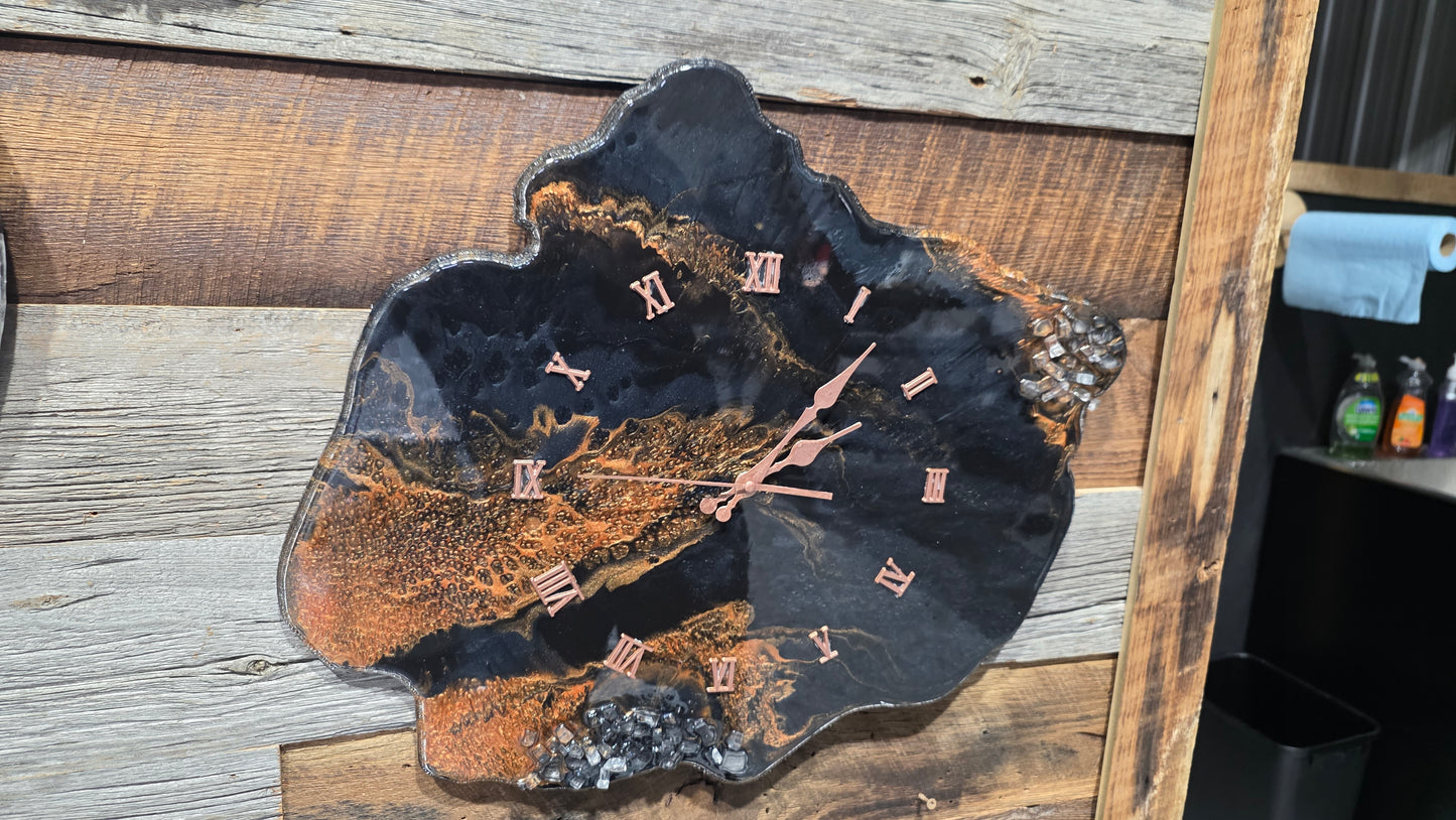 Epoxy Clock Art Class/Friday April 24 6:30pm level #1 no experience needed/mask are provided and recommended for this class.
